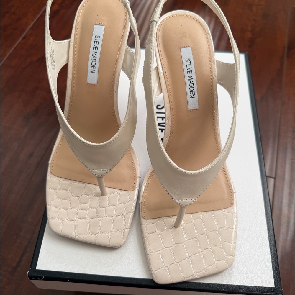 Steve Madden Improv Slingback Thong Heels bone leather ivory white nude cream